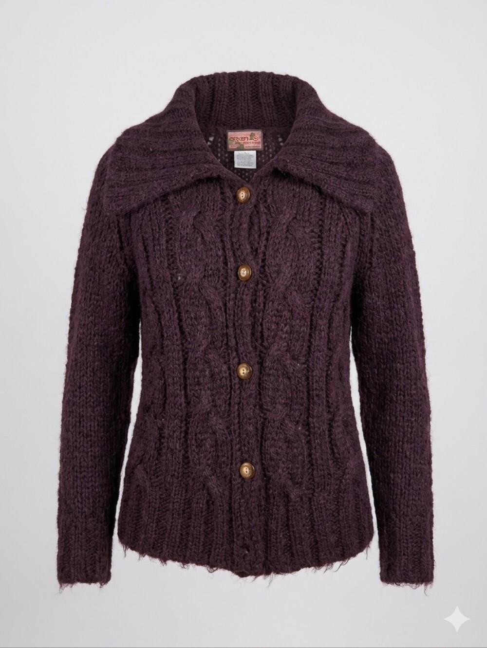 Vintage April Cornell Plum Mohair Blend Cardigan Large Oversized Collar